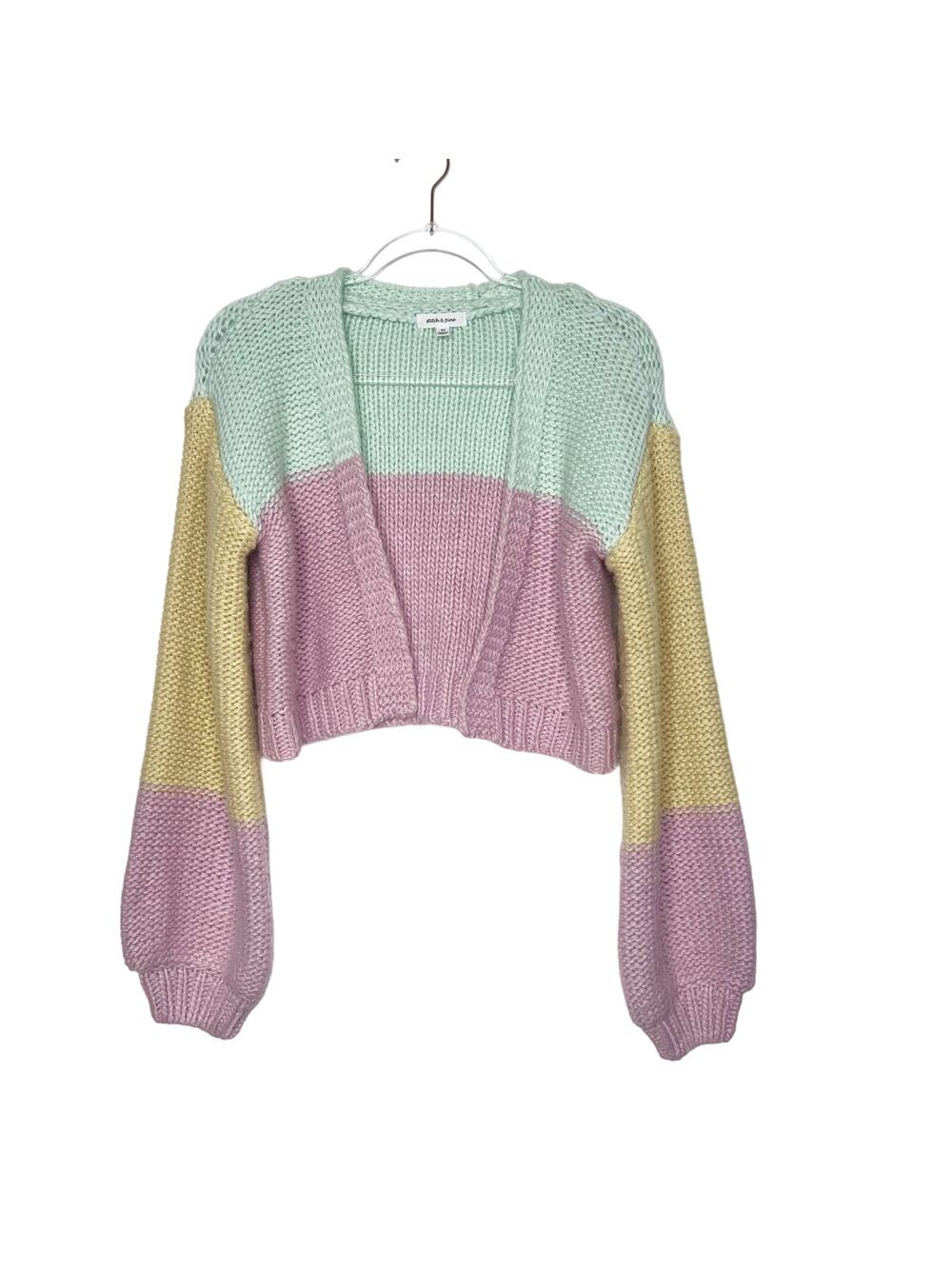 STITCH & PINE Colorblock Cropped Open Cardigan Sweater Knitted Multicolor Size M